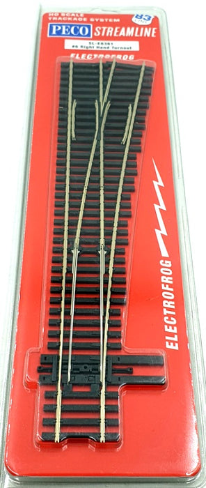 PECO HO Gauge 1/87 Scale 34606 SL-E8361 #6 Right Hand Turnout Electrofrog