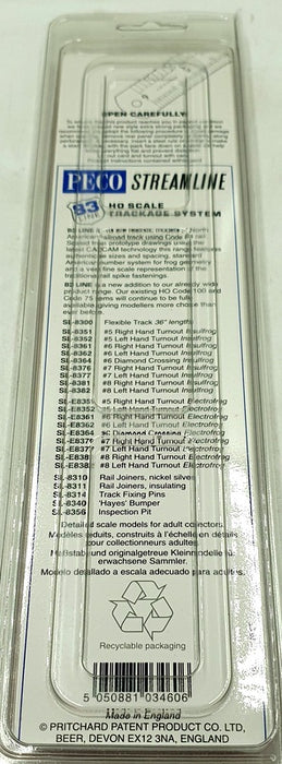 PECO HO Gauge 1/87 Scale 34606 SL-E8361 #6 Right Hand Turnout Electrofrog