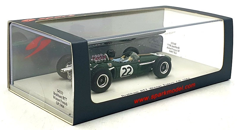 Spark 1/43 Scale S4333 - F1 Brabham BT7 #22 1st French GP 1964 - Dan Gurney