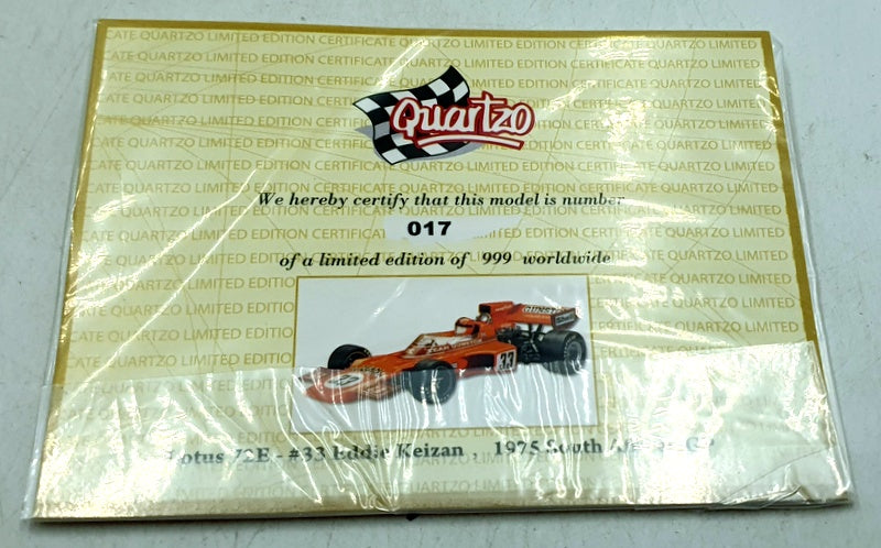 Quartzo 1/18 Scale 18294 - F1 Team Lotus Type 72E #33 South African GP 1975