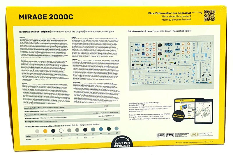 Heller 1/48 Scale Unbuilt Kit 80426 - Mirage 2000C Aeroplane Kit - 92 Pieces