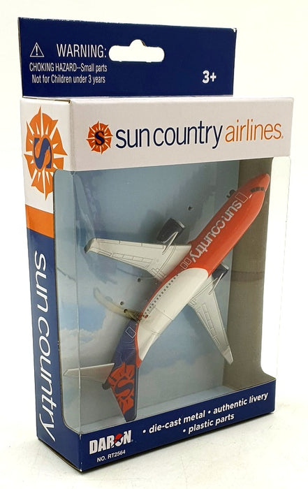 Daron Toys Appx 15cm Long RT2564 - Sun Country Airlines Aircraft - White/Orange