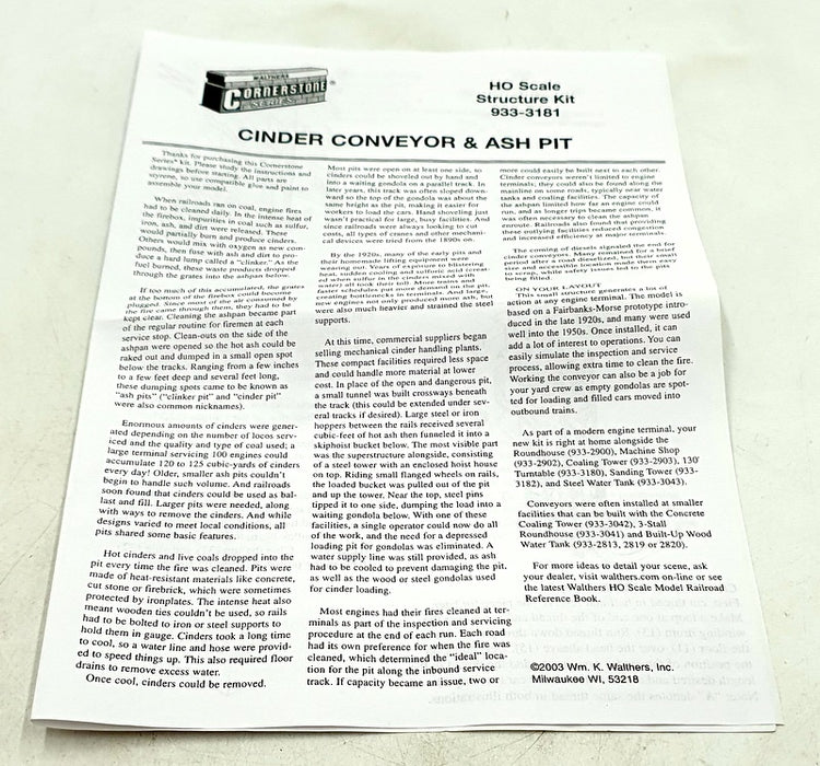 Walthers Cornerstone HO Scale Kit 933-3181 - Cinder Conveyor and Ash Pit