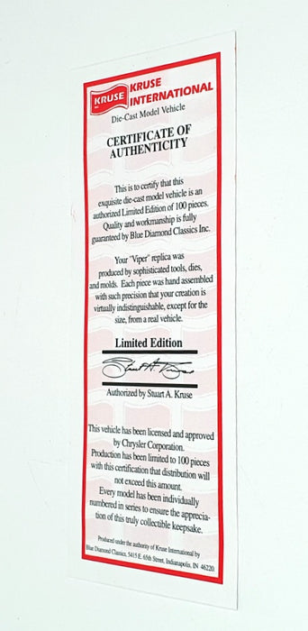 Burago 1/18 Scale 2823G - Dodge Viper Kruse Int. 1996 1 OF 100 - Red