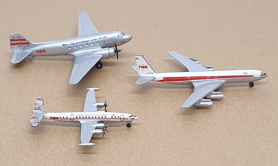 Schabak 3 Piece Aircraft Set 911/10 - TWA 1/250 DC3 1/600 Connie 1/600 B-707