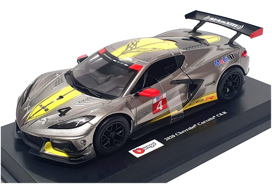 Burago 1/24 Scale 18-28024 - 2020 Chevrolet Corvette C8.R #4 - Yellow/Silver