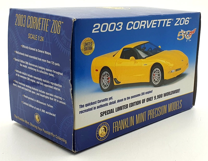 Franklin Mint 1/24 Scale B11WW95 - 2003 Chevrolet Corvette Z06 - Yellow
