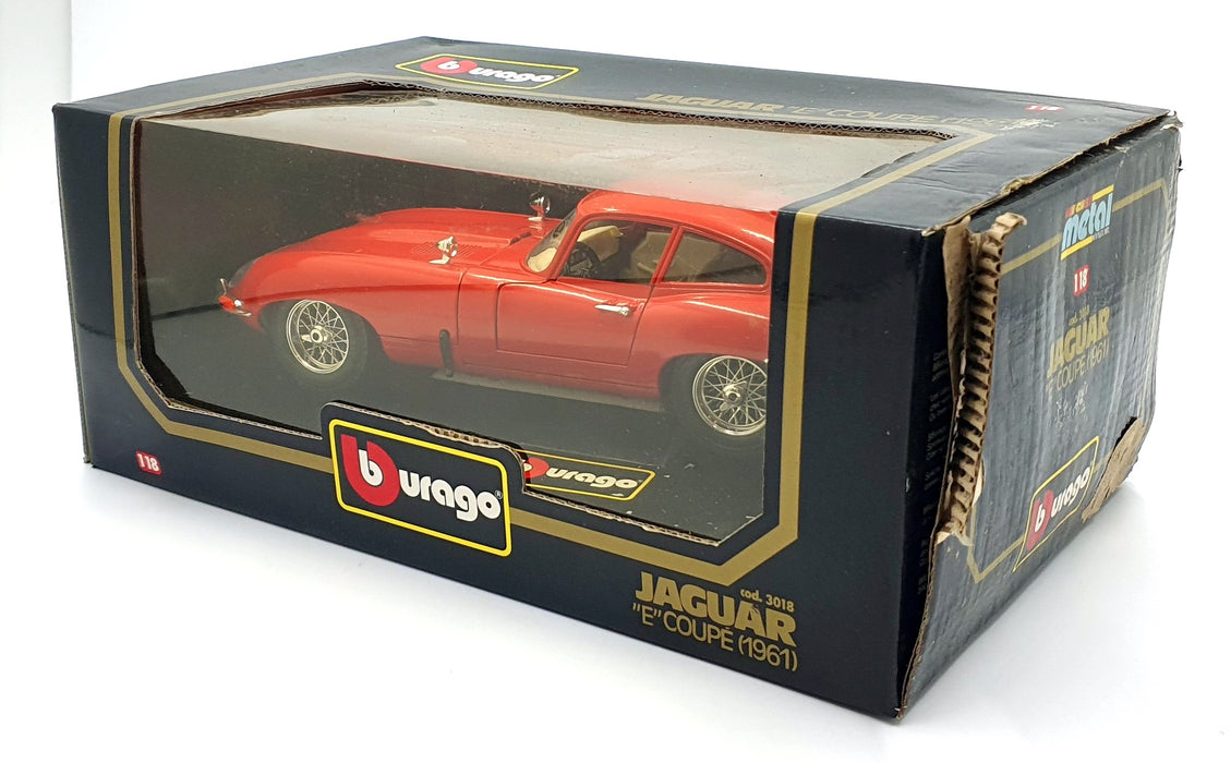 Burago 1/18 Scale Diecast 3018 - 1961 Jaguar E Coupe - Red