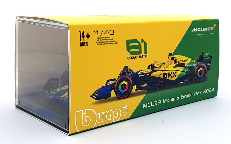 Burago 1/43 Scale 18-38215PS - McLaren MCL38 #81 Monaco Grand Prix 2024 Piastri