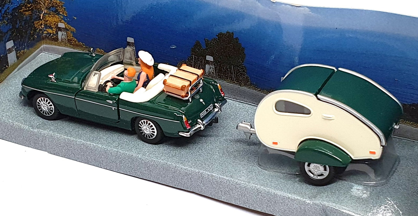 Schuco 1/43 Scale 331 5075 - MGB Roadster & Caravan Trailer - Green