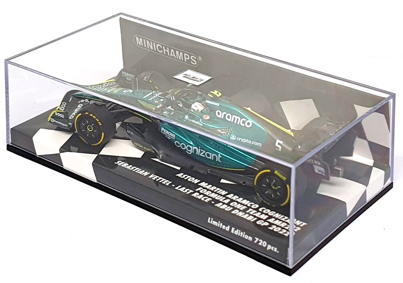 Minichamps 1/43 Scale 417 222205 F1 Aston Martin Last Race Abu Dhabi 2022 Vettel