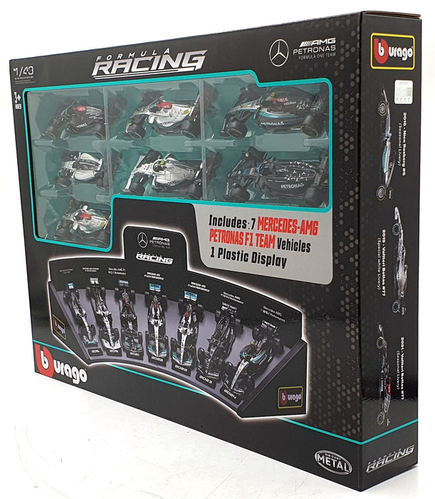 Burago 1/43 Scale 18-38170 - Mercedes-AMG Petronas F1 7 Cars and Display Stand