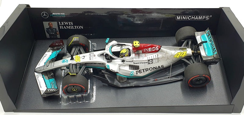 Minichamps 1/18 Scale 110 220044 Mercedes F1 W13 E Spanish GP 2022 Hamilton #44