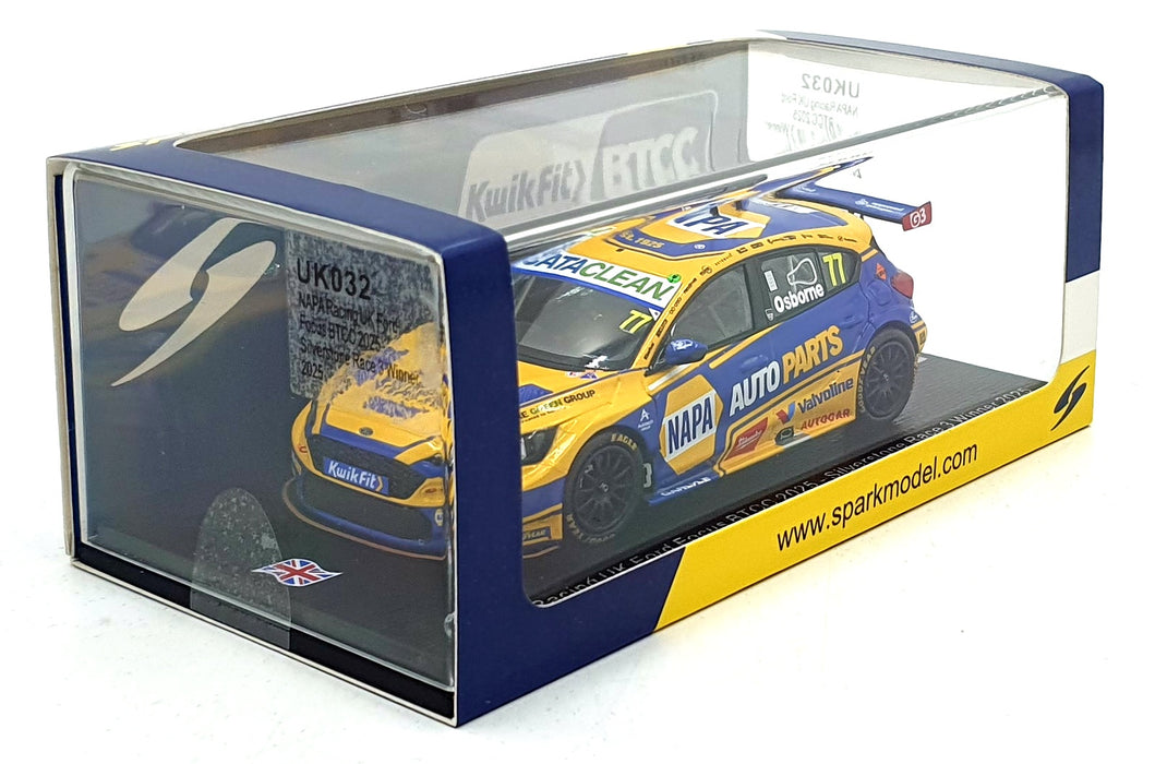 Spark 1/43 Scale UK032 NAPA Racing UK Ford Focus #77 BTCC 2025 Croft Race 3 1st