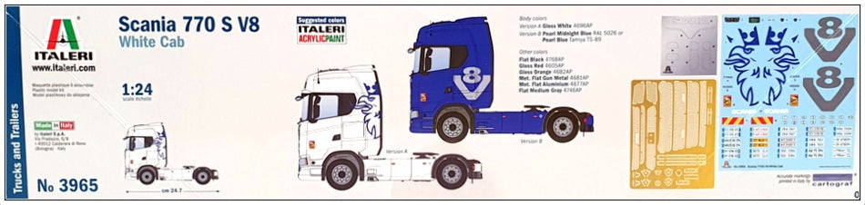 Italeri 1/24 Scale Unbuilt Kit 3965 - Scania 770 S V8 "White Cab" Truck