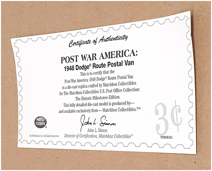 Matchbox 1/43 Scale YYM38241 - 1948 Dodge Route US Postal Van - Blue/White