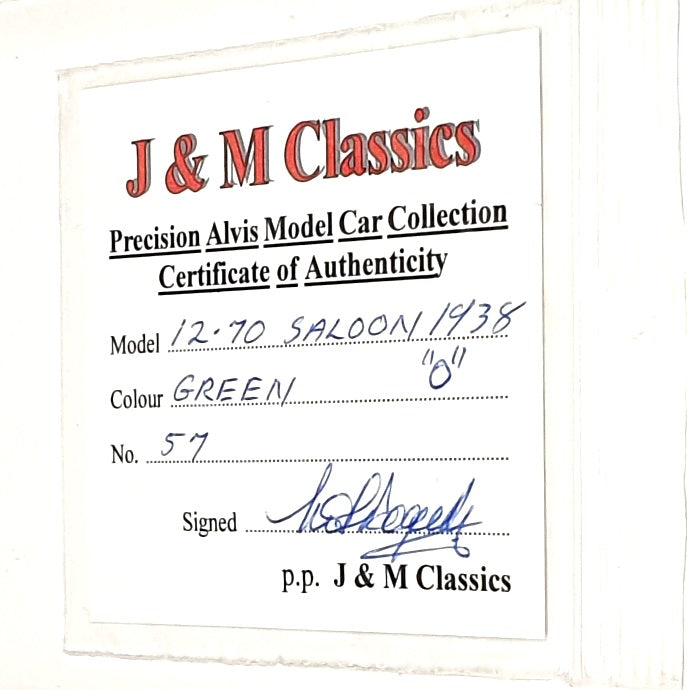 J&M Classics 1/43 Scale JM81 - 1933 Alvis 12/70 Saloon - Green