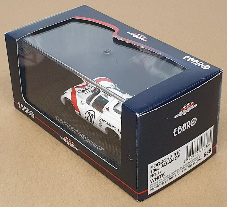 Ebbro 1/43 Scale 638 - Porsche 910 #28 Japan GP 1968 T. Ikuzawa - White/Red