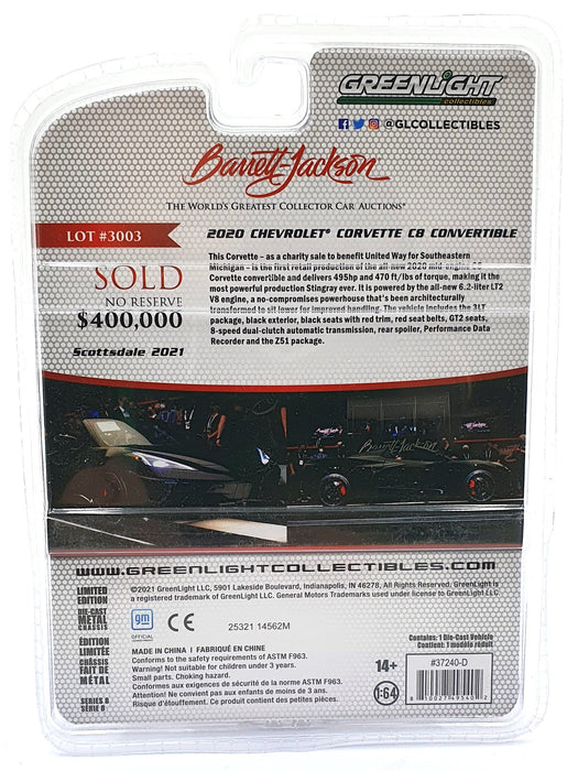 Greenlight 1/64 Scale 37240-D - 2020 Chevrolet Corvette C8 Convertible - Black