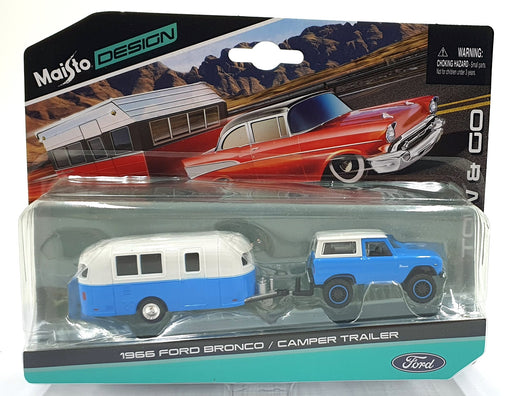 Maisto 1/64 Scale Diecast 15368 1966 Ford Bronco/Camper Trailer - Blue