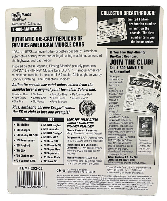 Johnny Lightning 1/64 Scale 202-02 - Muscle Cars 1969 Pontiac Firebird - Yellow