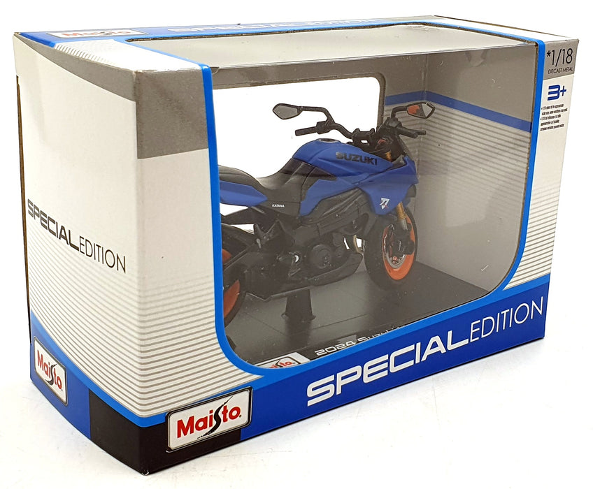 Maisto 1/18 Scale 34007-24907 - 2024 Suzuki Katana Motorbike - Met. Blue/Orange
