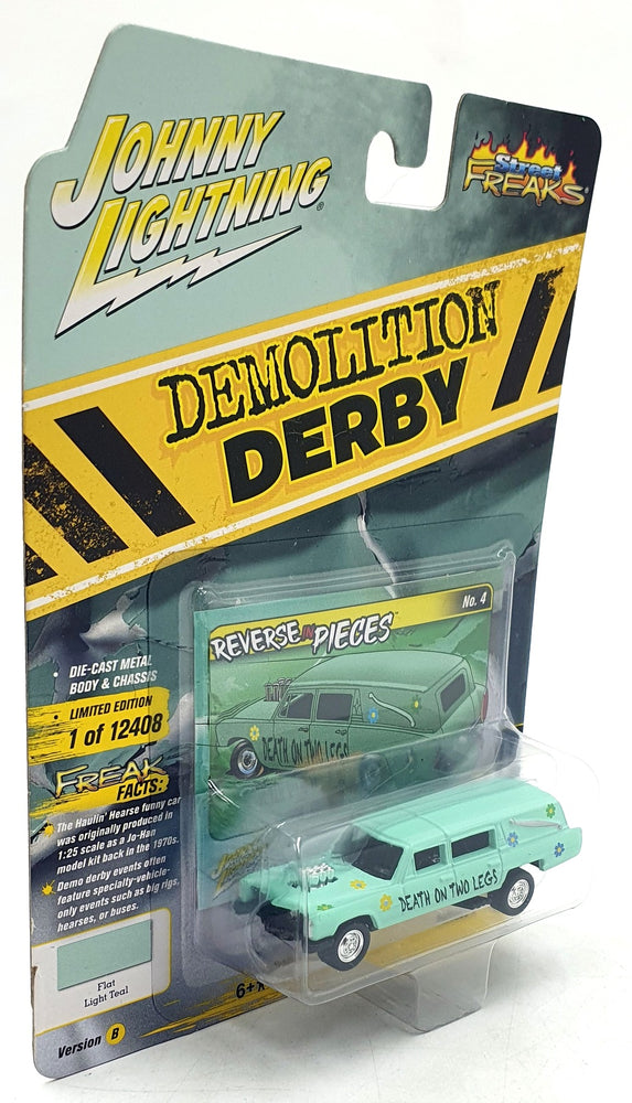 Johnny Lightning 1/64 JLSF021 Custom Haulin' Hearse #4 Demolition Derby Lt. Teal
