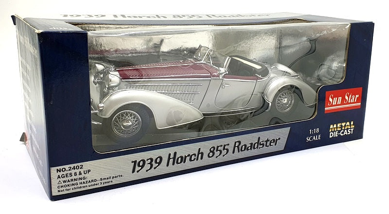 Sun Star 1/18 2402 1939 Horch 855 Roadster Silver Grey/Dark Red