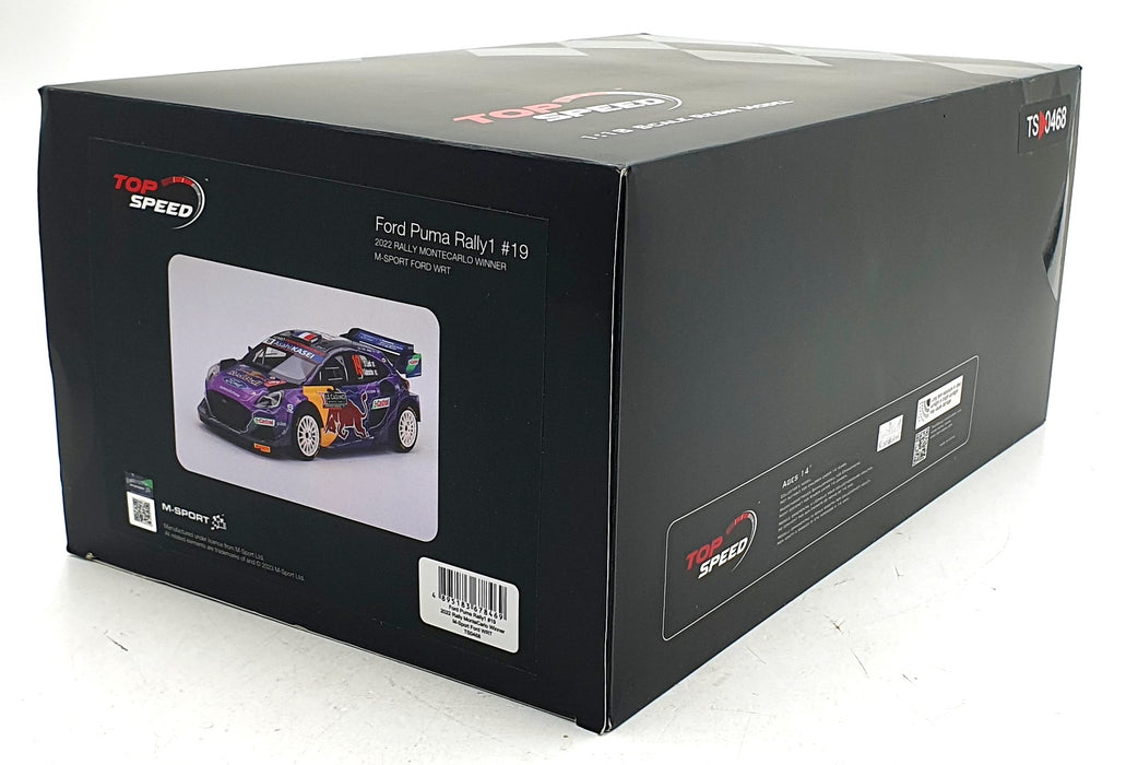 Top Speed 1/18 Scale Resin TS0468 Ford Puma Rally 1 #19 M Sport WRT 1st MC 2022