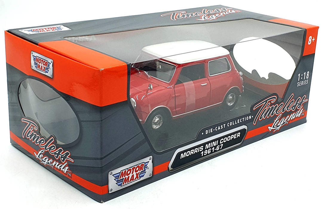 Motormax 1/18 Scale Diecast 73113 - 1961-67 Morris Mini Cooper - Red/White