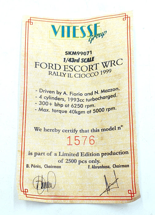Skid 1/43 Scale SKM99071 - Ford Escort WRC "TOTIP" #5 Ciocco Rally 1999