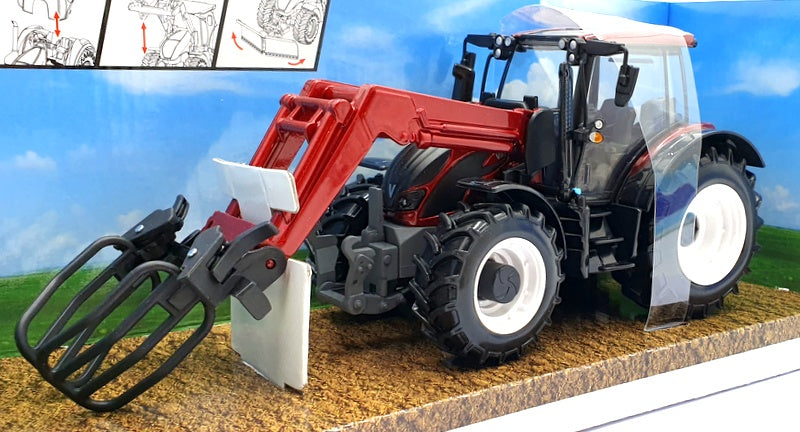 Burago 1/32 Scale Diecast 18-44082 - Valtra N174 Tractor with Grabber - Maroon