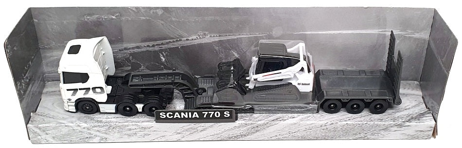 Maisto 11681 - Scania 770 S Big Hauler With Bobcat Excavator - White