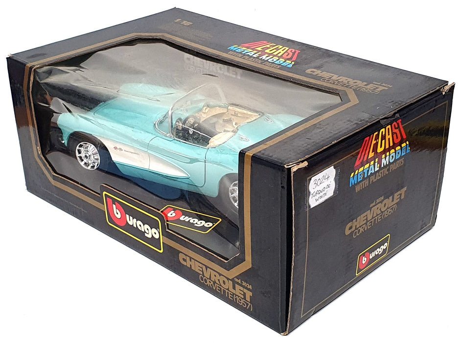 Burago 1/18 Scale Diecast 3024 - 1957 Chevrolet Corvette - Turquoise/White