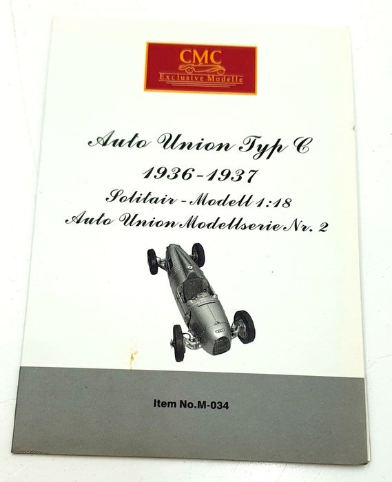CMC 1/18 Scale Model Car M-027 - 1928-1938 Auto Union Typ D - Silver