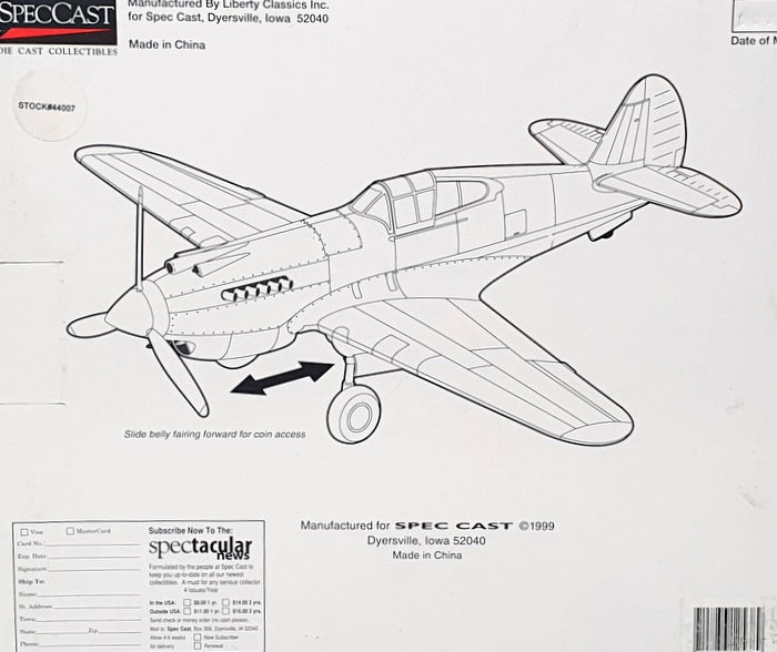 Liberty Speccast 44007 - P40 Warhawk Trixie Military Aircraft Collector Bank