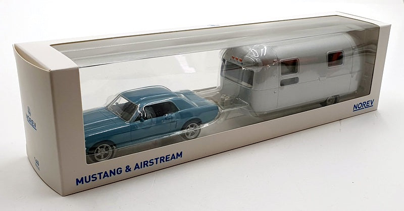 Norev 1/43 Scale 270582 - Ford Mustang & Airstream - Blue/Silver