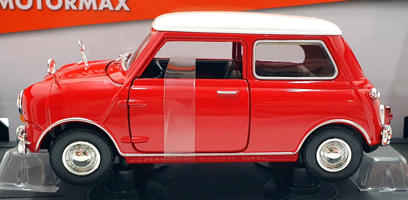Motormax 1/18 Scale Diecast 73113 - 1961-67 Morris Mini Cooper - Red/White