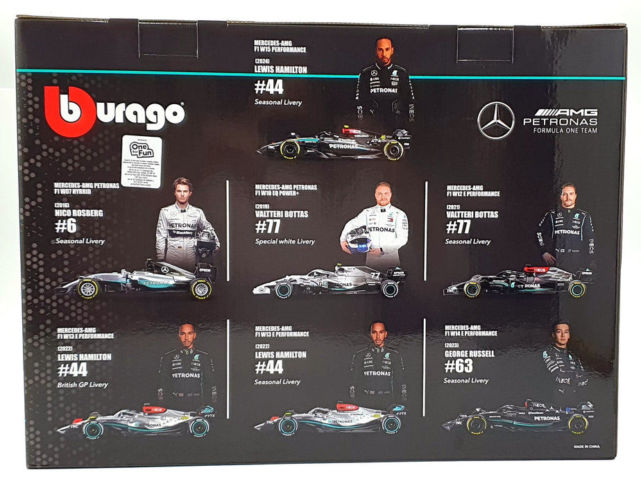 Burago 1/43 Scale 18-38170 - Mercedes-AMG Petronas F1 7 Cars and Display Stand