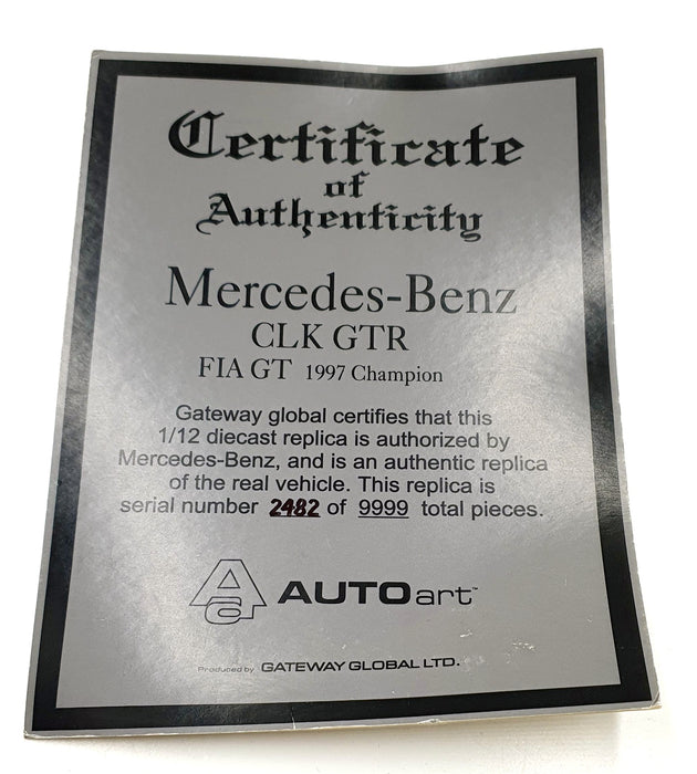 Autoart 1/12 Scale 12001 Mercedes Benz CLK GTR FIA 1997 GT1 - Scnieder/Wurz