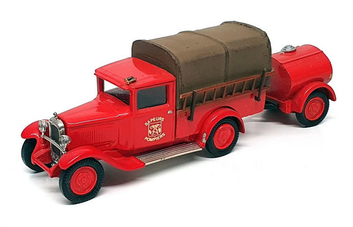 Solido 1/43 Scale FV999H - 1930 Citroen C4F Fire Truck & Trailer - Red