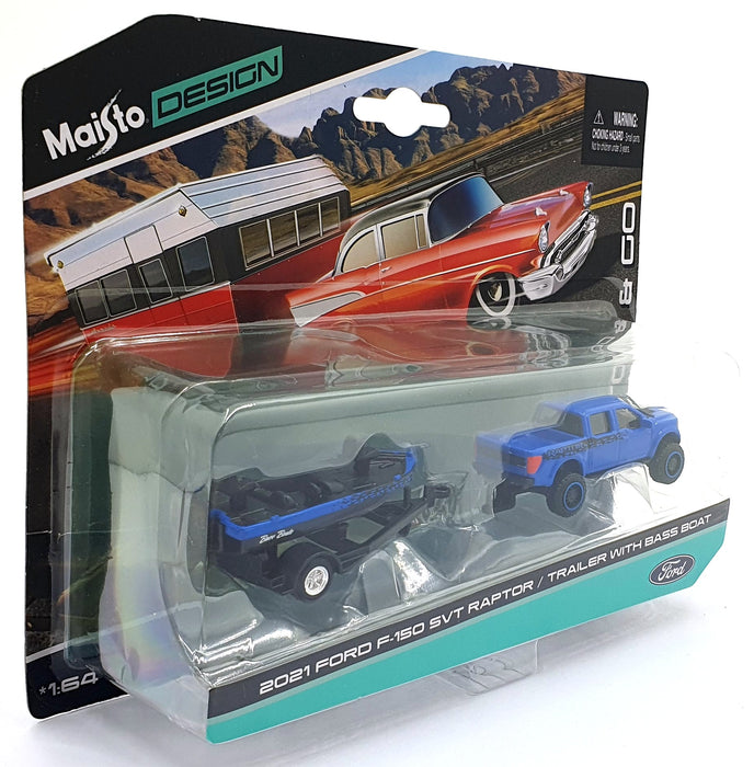 Maisto 1/64 Scale Diecast 15368 '21 Ford F-150 SVT Raptor/Trailer with Bass Boat
