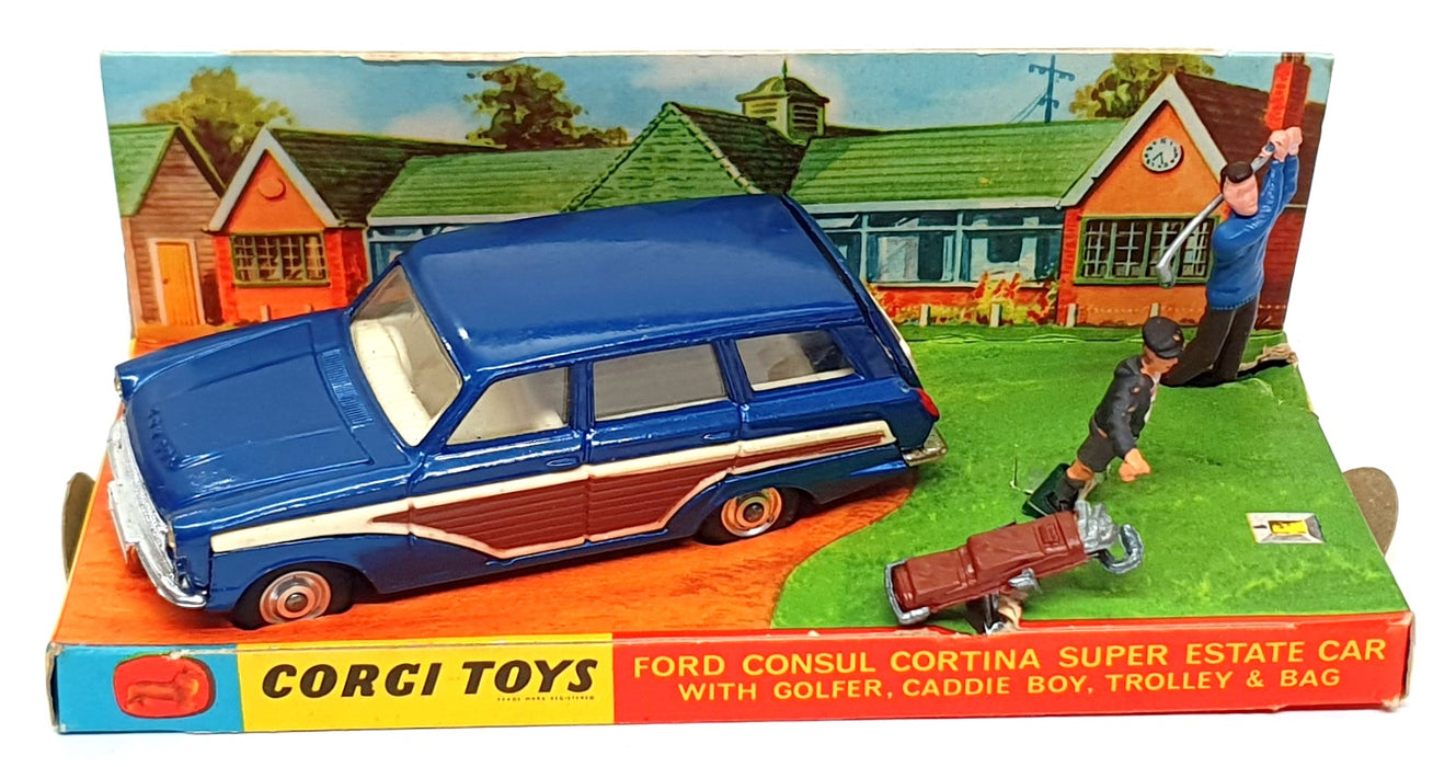 Corgi Toys Original 440 - Ford Consul + Golfer Caddie Boy Trolley & Bag - Blue