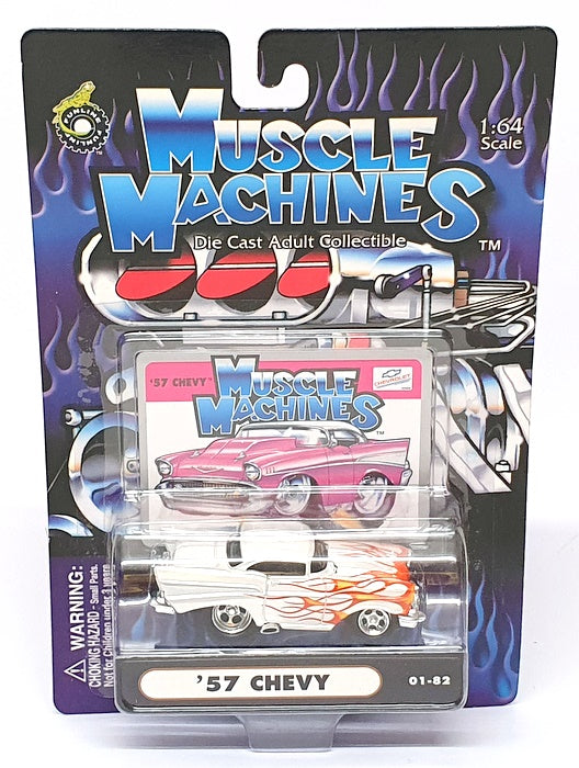 Muscle Machines 1/64 Scale 71151 01-82 - 1957 Chevrolet Chevy - White/Orange