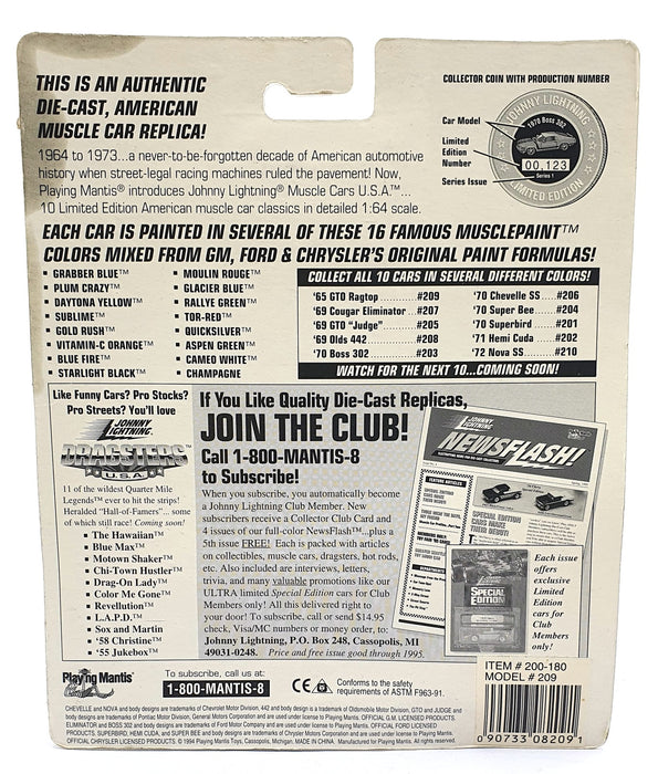 Johnny Lightning 1/64 Scale 200-180 - Muscle Cars 1965 Pontiac GTO - Yellow