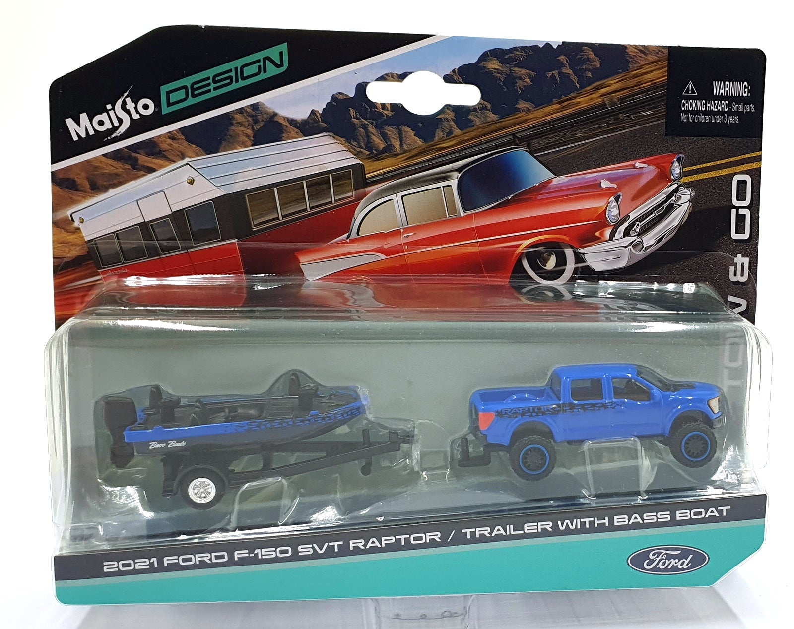 Maisto 1/64 Scale Diecast 15368 '21 Ford F-150 SVT Raptor/Trailer with Bass Boat