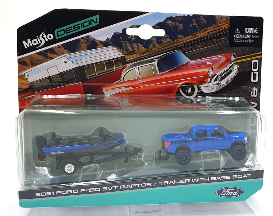 Maisto 1/64 Scale Diecast 15368 '21 Ford F-150 SVT Raptor/Trailer with Bass Boat