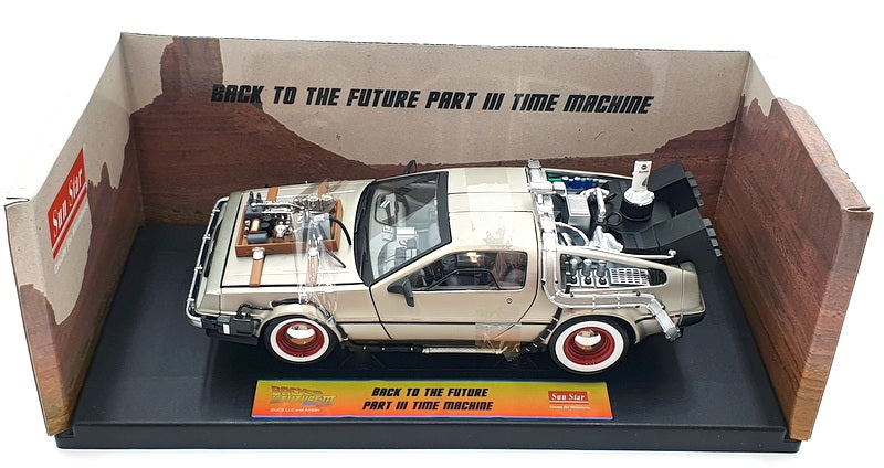 Sun Star 1/18 Scale Diecast 2712 Back To The Future Part 3 Time Machine Delorean