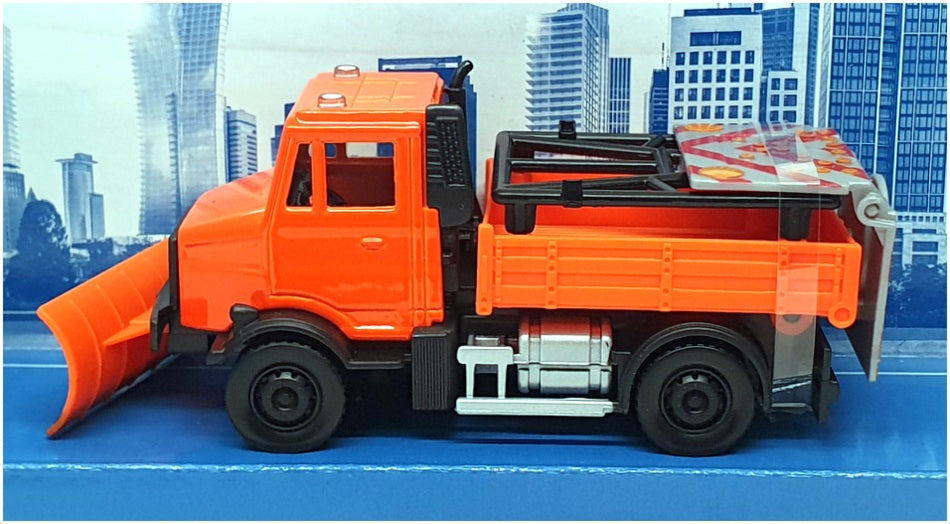 Burago 18-32263 - Road Security Snow Plough Truck & Signal Board - Orange