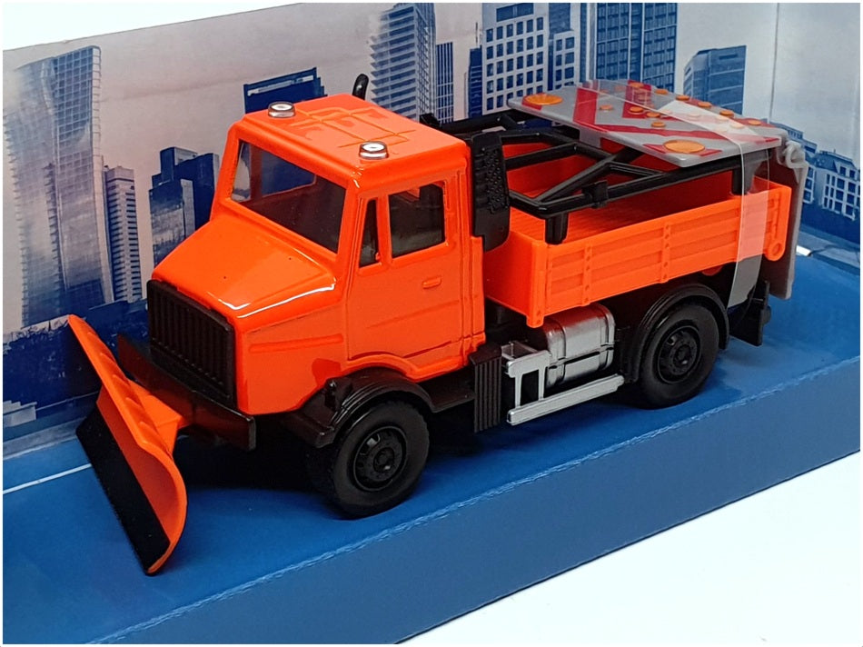 Burago 18-32263 - Road Security Snow Plough Truck & Signal Board - Orange